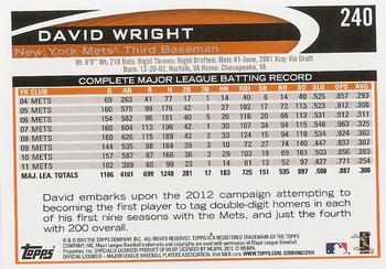 2012 Topps #240 David Wright Back