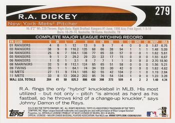 2012 Topps #279 R.A. Dickey Back