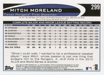 2012 Topps #299 Mitch Moreland Back
