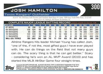 2012 Topps #300 Josh Hamilton Back