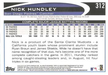 2012 Topps #312 Nick Hundley Back