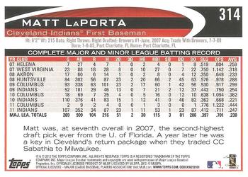 2012 Topps #314 Matt LaPorta Back