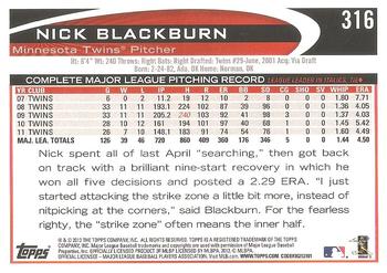 2012 Topps #316 Nick Blackburn Back