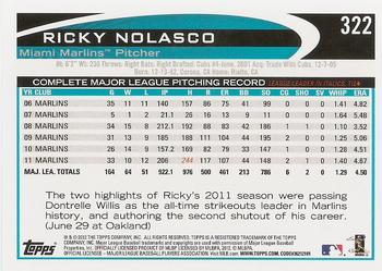 2012 Topps #322 Ricky Nolasco Back