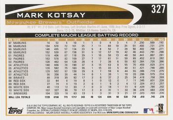 2012 Topps #327 Mark Kotsay Back