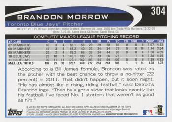 2012 Topps #304 Brandon Morrow Back