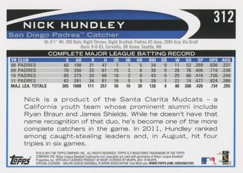 2012 Topps #312 Nick Hundley Back