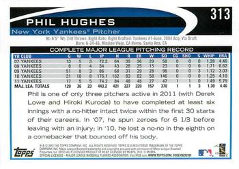 2012 Topps #313 Phil Hughes Back