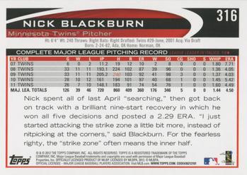 2012 Topps #316 Nick Blackburn Back