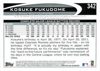 2012 Topps #342 Kosuke Fukudome Back