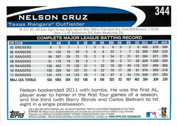 2012 Topps #344 Nelson Cruz Back