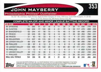 2012 Topps #353 John Mayberry Jr. Back