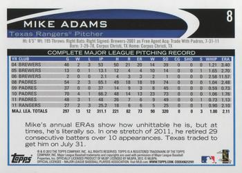 2012 Topps #8 Mike Adams Back