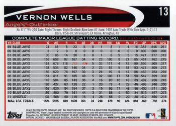2012 Topps #13 Vernon Wells Back