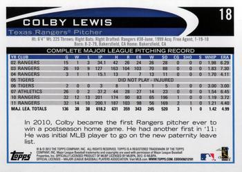 2012 Topps #18 Colby Lewis Back