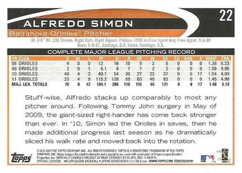 2012 Topps #22 Alfredo Simon Back