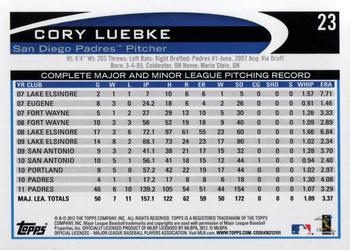 2012 Topps #23 Cory Luebke Back