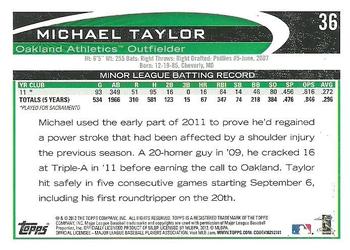 2012 Topps #36 Michael Taylor Back