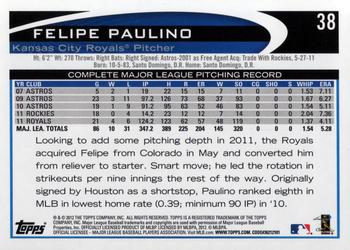2012 Topps #38 Felipe Paulino Back