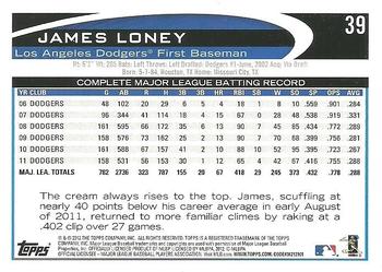 2012 Topps #39 James Loney Back