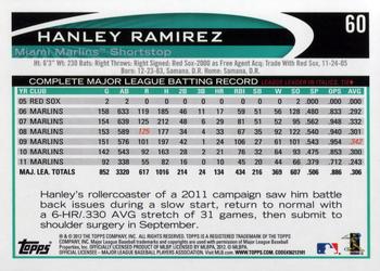 2012 Topps #60 Hanley Ramirez Back