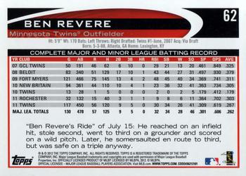 2012 Topps #62 Ben Revere Back