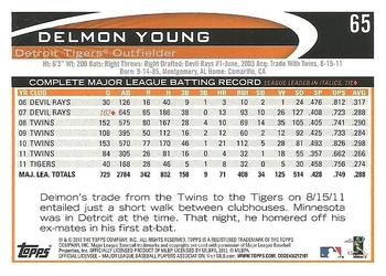 2012 Topps #65 Delmon Young Back