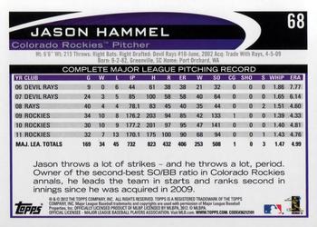 2012 Topps #68 Jason Hammel Back