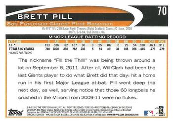 2012 Topps #70 Brett Pill Back