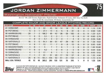 2012 Topps #75 Jordan Zimmermann Back