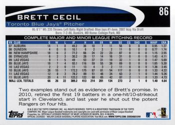 2012 Topps #86 Brett Cecil Back