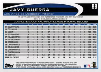 2012 Topps #88 Javy Guerra Back