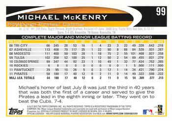 2012 Topps #99 Michael McKenry Back