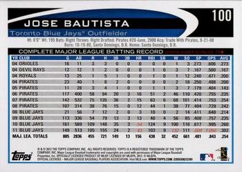 2012 Topps #100 Jose Bautista Back