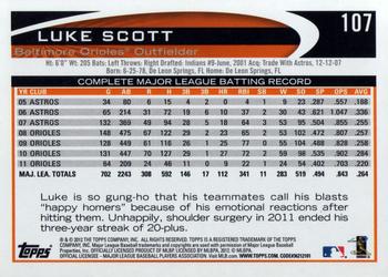 2012 Topps #107 Luke Scott Back