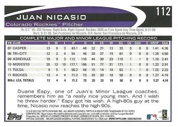2012 Topps #112 Juan Nicasio Back
