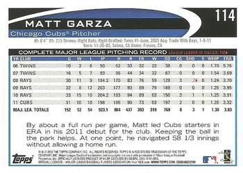 2012 Topps #114 Matt Garza Back
