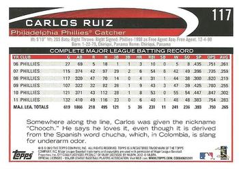 2012 Topps #117 Carlos Ruiz Back