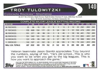 2012 Topps #140 Troy Tulowitzki Back