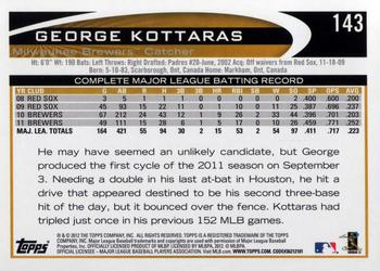 2012 Topps #143 George Kottaras Back