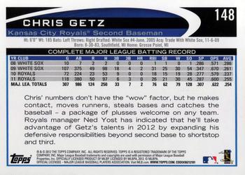 2012 Topps #148 Chris Getz Back