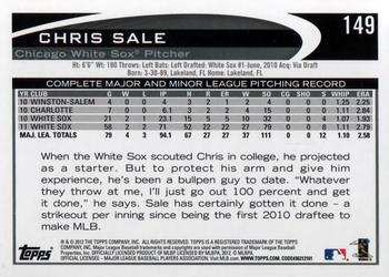 2012 Topps #149 Chris Sale Back