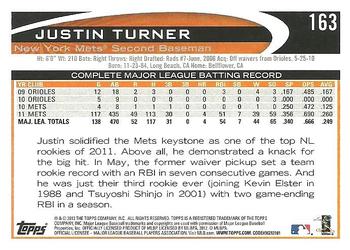 2012 Topps #163 Justin Turner Back