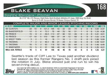 2012 Topps #168 Blake Beavan Back