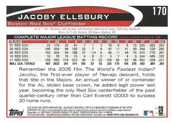 2012 Topps #170 Jacoby Ellsbury Back