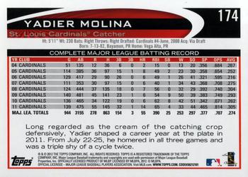 2012 Topps #174 Yadier Molina Back