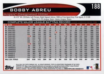 2012 Topps #188 Bobby Abreu Back