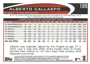 2012 Topps #189 Alberto Callaspo Back