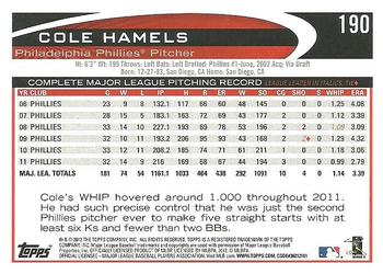 2012 Topps #190 Cole Hamels Back