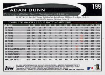 2012 Topps #199 Adam Dunn Back